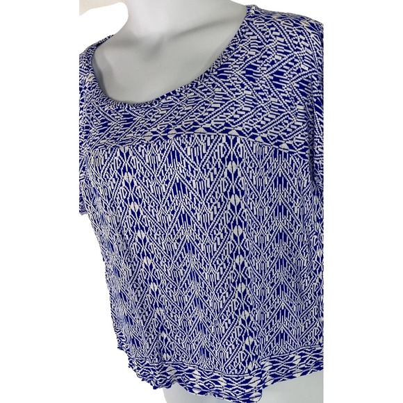 Old Navy‎ Women's XXL Blue White Short Sleeve Blouse Cropped Herringbone - Picture 3 of 9